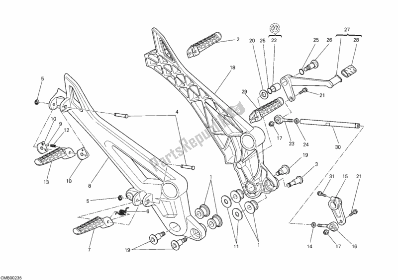 All parts for the Footrest of the Ducati Monster 795-Thai 2012